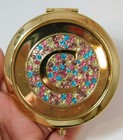 Vintage Shiny  c  Blue Pink Rhinestones Compact 2mirror Magnified Purse Cd3