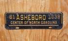 1961 Asheboro North Carolina License Plate Topper - Center Of Nc