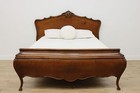 Italian Bombe Antique Carved Walnut   Burl Queen Size Bed  54144
