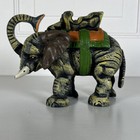 Vintage Reproduction Yellow Grey Cast Iron Elephant Mechanical Coin Bank