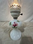 Floral Milk Glass Oil Lamp Hurricane Hobnail Chimney Electric Vintage