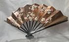 Vtg Paper Noh Drama Folding Fan Gold Foil Handpainted Cherry Blossoms   Leaves