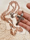 Vintage Religious  Hand Cut Glass Rosary Bead Sterling Silver Jesus mary
