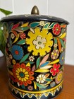 Vintage Daher Floral Tin Canister W  Lid Made In England Colorful Metal Storage