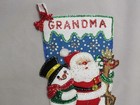 Bucilla Christmas Ice Skating Finished Santa Snowman Felt Sequin Stocking  84384