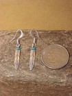 Native American Jewelry Stamped Sterling Silver   Turquoise Feather Earrings    