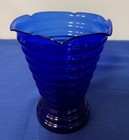 Vintage Vase Cobalt Blue Ribbed  Scalloped Top Edge
