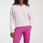 Adidas Women s Sport 3-stripes French Terry V-neck Sweatshirt  Clear Pink  L