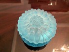 Czechoslovakia Blue Frosted Glass Sunflower Trinket Box