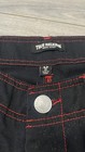 True Religion Men   s Black Denim Jeans Red Stitching Straight Mid Rise Dark Wash