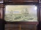 Antique 1920s Hamilton Cornwall Nantucket Whaling Print Wood Wall Mirror 10x18   