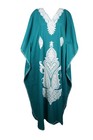 Teal Embroidered Kaftan Dress     White Paisley Embroidery  Boho Resort Wear L-2xl