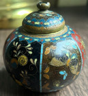 Antique Japanese Meji Cloisonne Footed Ginger Jar Enamel Over Copper