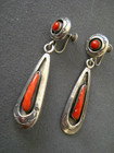 Old Native American Corals Sterling Silver Shadowbox Screw Bk Stamps Earrings 2 