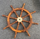 36  Brass Center Nautical Boat Ship Brown Wooden Steering Wheel Wall Decor Navy