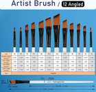 Paint Brushes Set  12 Pcs Nylon Professional Angled Paint Brushes For Watercolor