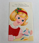 Vintage Mid Century Christmas Greeting Card Rust Craft Glitter Girl Ornaments
