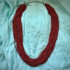 Antique Navajo Indian Red Coral And Silver 30 Strand Beaded Necklace
