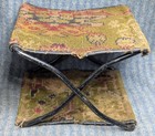 Vintage Victorian Stool Folding Carriage Wrought Iron Tapestry Seat Patent 1896