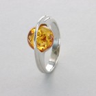 Cognac   Brown Round Baltic Amber Space Ring 925 Sterling Silver Poland  22e