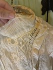 Antique Victorian Cotton Ladies High Neck Blouse W Lace Tucks Bust 36  Off White