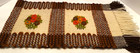 Vtg  Granny boho Woven Wool Floral Crewel Orange brown Fringe 39  Table Runner