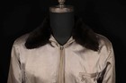 Rare Vintage 1950 s Taupe Long Heavy Satin Jacket With Mouton Collar Size Large