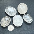 Clear Quartz Crystal Palm Stone Carving Genuine Mineral