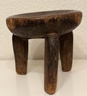 Vintage Handmade African Wooden Three-legged Milk Stool Tanzania Tribal Art