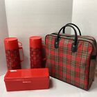 Vintage Red Aladdin   s Plaid Thermos Travel Picnic Set Canvas Bag Quart Made Usa