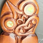Maori New Zealand Hei Tiki Wood Carved Figure Paua Shell Eye 7 5  Fertility Luck