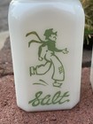 Vintage Milk Glass Dutch Boy   Girl Salt pepper Sea Foam Green Retro Kitchen