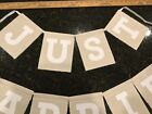 Just Married Hanging Banner Beige Burlap White Lettering 7 X 5 5 In Panels F5