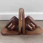 Vtg Nautical Wood Pulley Bookends Maritime Sailing Ship Block Tackle Decor 6in