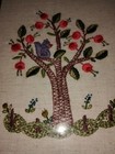 Vintage Squirrel In Tree  Framed Needlepoint Embroidery Crewel 1966 Handmade