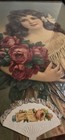 Framed Victorian Lithograph Girl With Roses 22   17 5 