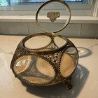 Vtg Ormolu Filigree Beveled Glass Jewelry Casket Box