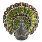 Silver Beaded Peacock Figurine 4 75  Wide Resin New 