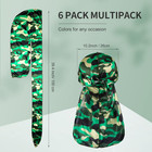 Tarpop 6 Pcs Camo Durags For Men Silky Camouflage Cap With Long Tail And Wide St