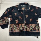 Vintage Black Fleece Leaf Print Full Zip Jacket Earthy Gorp Floral Xl Novelty