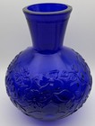 Vintage Cobalt Blue Glass Vase Embossed Floral Unmarked Italy Style
