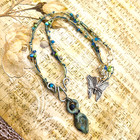 Green Blue Irish Linen Cord Necklace Bracelet Earrings Hand Blown Lampwork Godde