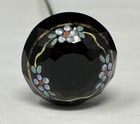 Antique Victorian Black Faceted Glass Hat Pin Hand Painted Enamel Floral 6 5   