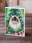Balinese Cat By The Christmas Tree Greeting Cards Pack Of 8 Dac7196gca7p