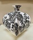 Rare Vintage Black   White Floral Vase- 10  X 7 