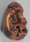 Vintage Chinese Art Hainan Huanghuali Root Carved Horse Pony Sculpture Egg