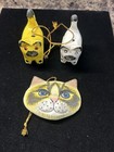 Vintage Painted Wood Cat Christmas Tree Ornaments Lot Of 3
