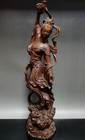 Chinese Antique Boxwood Wood Carving Beautiful Woman Statue Wooden Sculpture Art