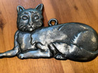 Vintage Mexican Milagro Ex Voto Cat Tin Silver Metal Folk Art Wall Hanging