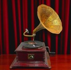 Vintage Gramophone   Fully Functional Wind-up Phonograph   Brass Horn  Free Ship